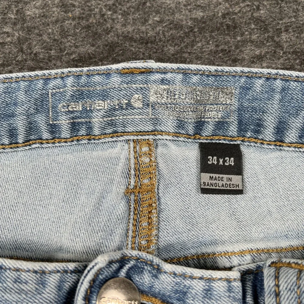 Carhartt Relaxed Fit Jeans Mens 34x34 Blue Denim Cotton Light Wash Straight Leg